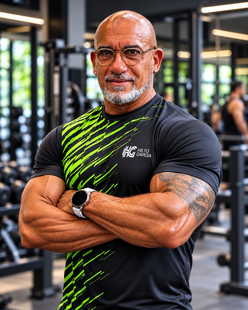 Hilto Garcia de braços cruzados na academia
